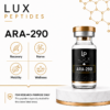 Lux Peptides ARA-290 bottle with icons for Recovery, Nerve, Mobility, Wellness, labeled for research use only.