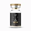 Glass vial with black label reading DSIP 10MG, 99% purity, for research purposes only, from LP Lux Peptides brand.