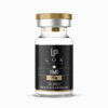 Clear glass vial with a gold cap; label shows 'LUX HMG 75iu' and 'For research purposes only'.