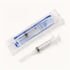 syringeA - LUX PEPTIDES Sterile disposable syringe with clear graduated barrel, placed beside its sealed packaging labeled 5 mL.