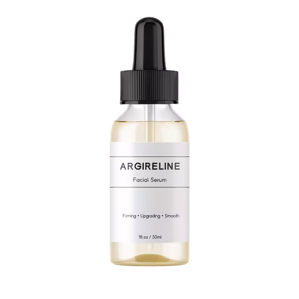 Argireline Facial Serum bottle with black dropper cap and pale yellow liquid on white background, 30 ml