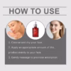 How to use skincare: three circular images—washing face, serum bottle, and smiling model—with steps: cleanse, apply serum, massage gently to aid absorption.