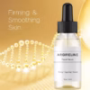 Argireline facial serum bottle against a gold background with DNA-like bead design and the text 'Firming & Smoothing Skin'.