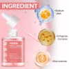 PDRN Facial Serum bottle with dropper; side illustrations label Sodium DNA, 5-Peptide Complex, and Niacinamide.