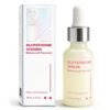 Box and bottle of Glutathione Serum, Balanced Formula, 30 mL (1 fl oz) with pink text on white packaging and a dropper bottle.